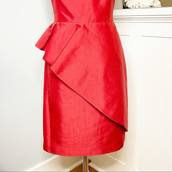 Halston Heritage Red Structured Ruffle Fit & Flare Party Dress 10 Nwt - Picture 8 of 14